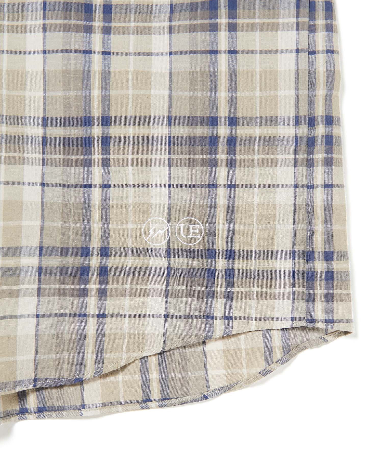 SOPH. | LINEN CHECK LOGO BAGGY SHIRT(2 BEIGE):