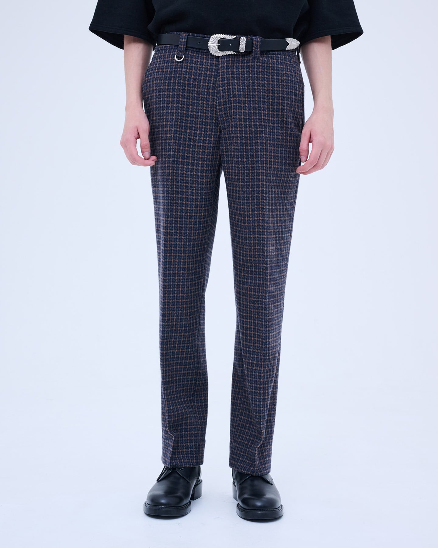 SOPH. | BLENDED WOOL STRAIGHT PANTS(XL NAVY CHECK):