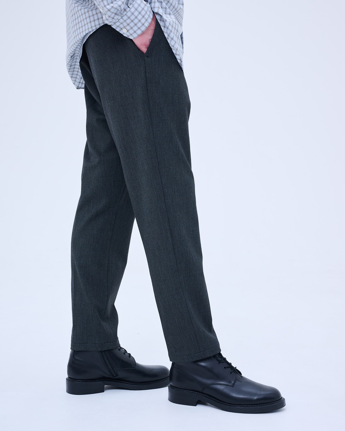 SOPH. | MONALUCE WAIST SHIRRING SLIM FIT SLACKS(M GRAY):