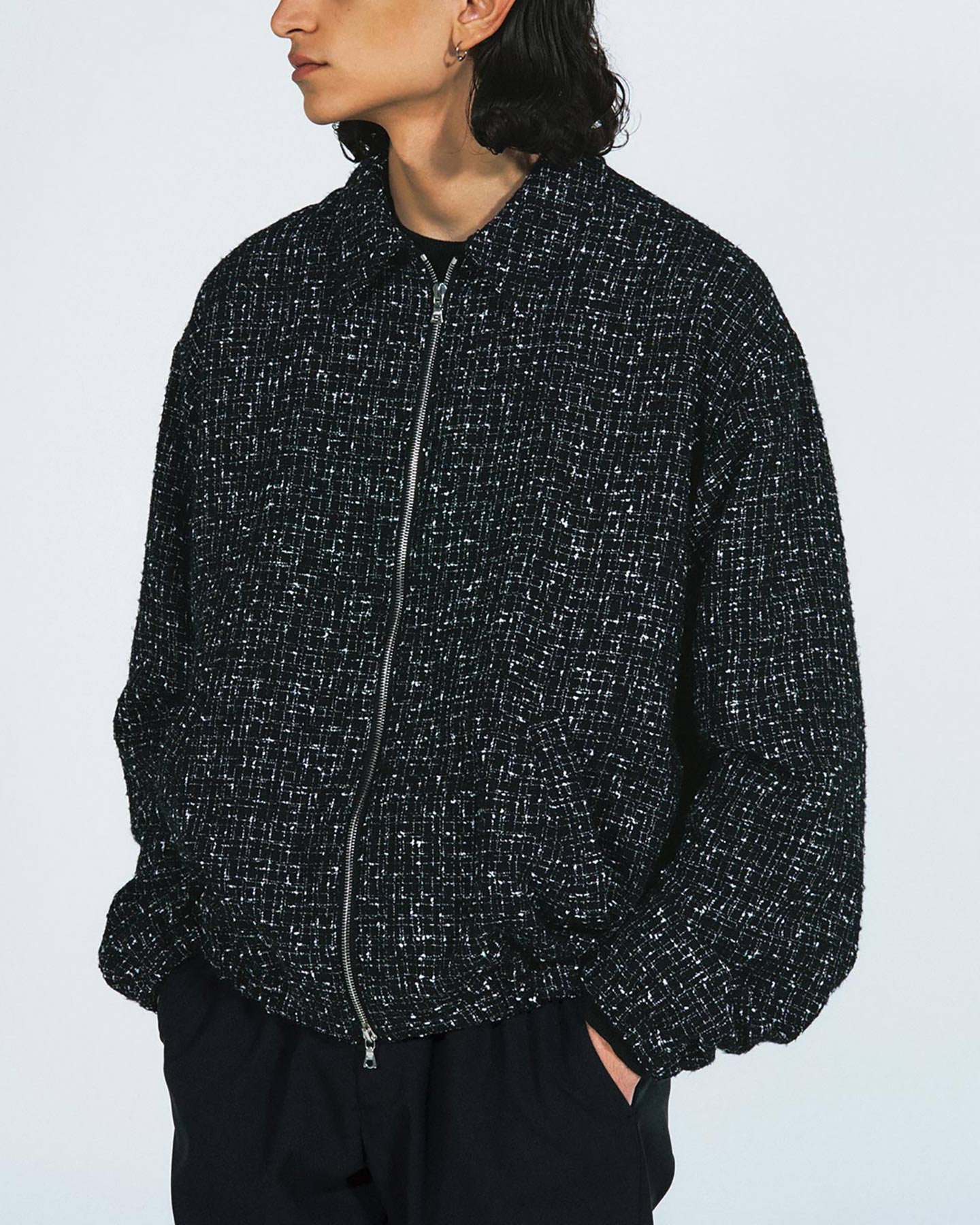 SOPH. | COTTON WOOL TWEED HARRINGTON JACKET(L BLACK):