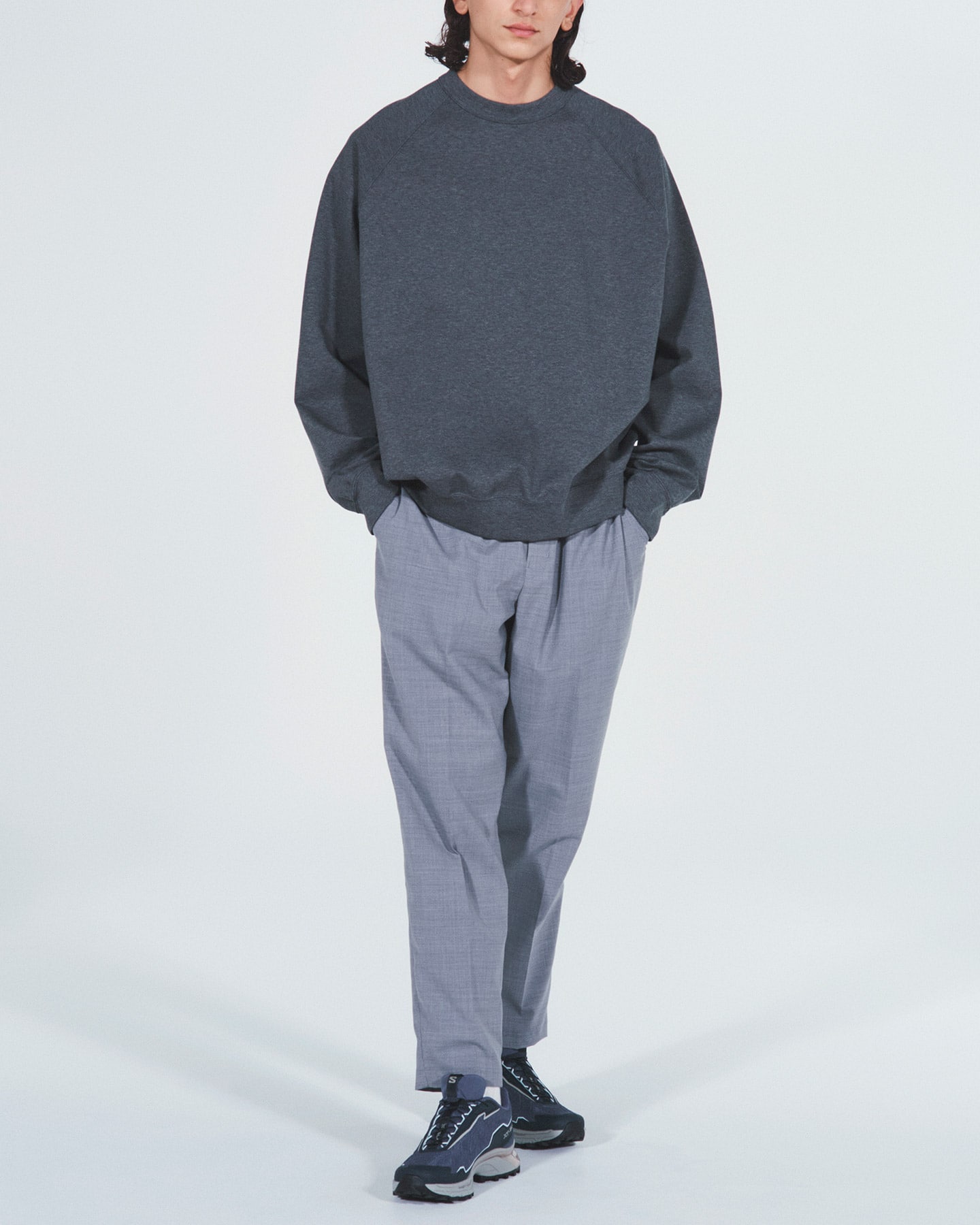 SOPH. | SUMMER STRETCH WOOL TAPERED EASY PANTS(M BLACK):