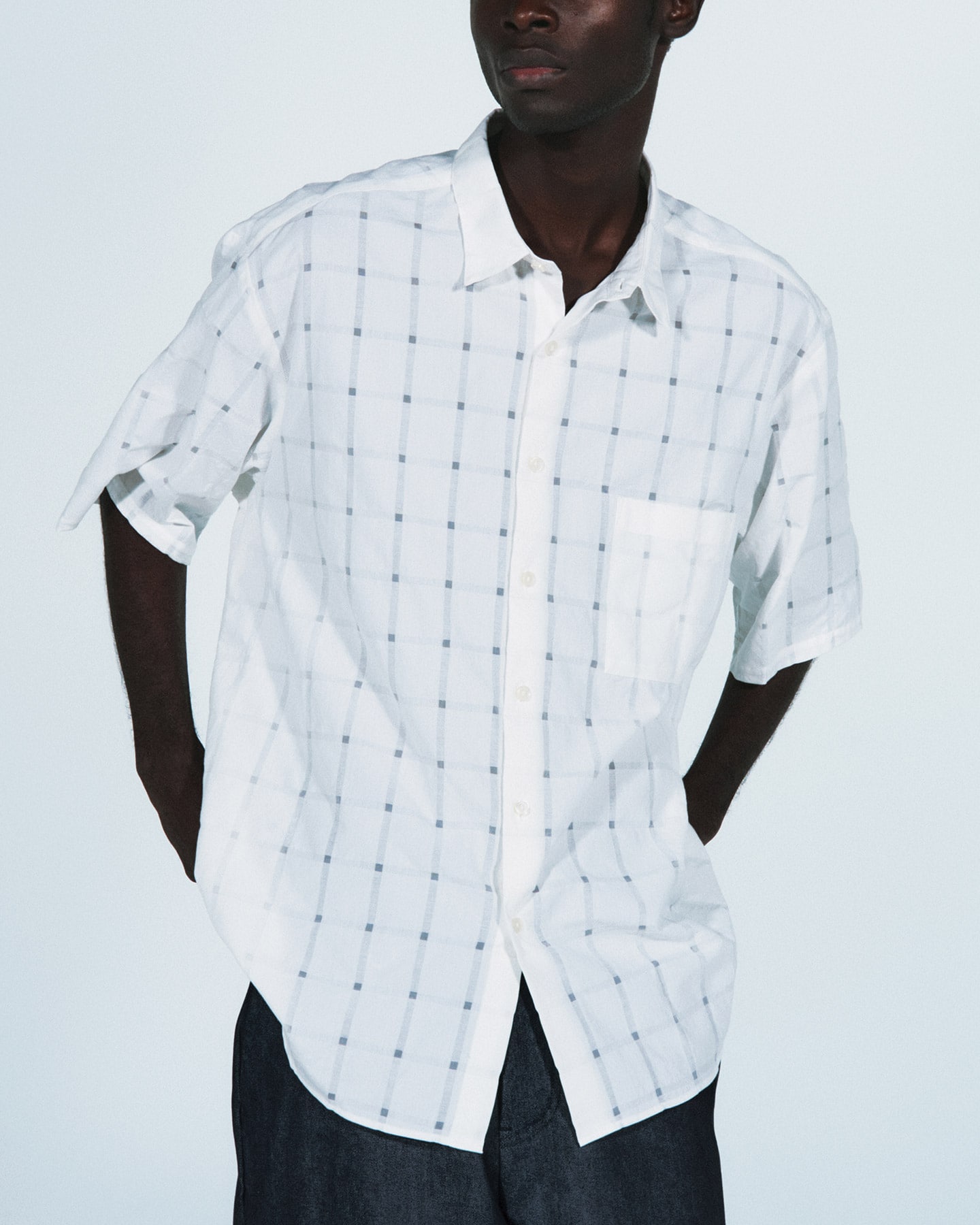 SOPH. | SHEER CHECK S/S SHIRT(M WHITE):