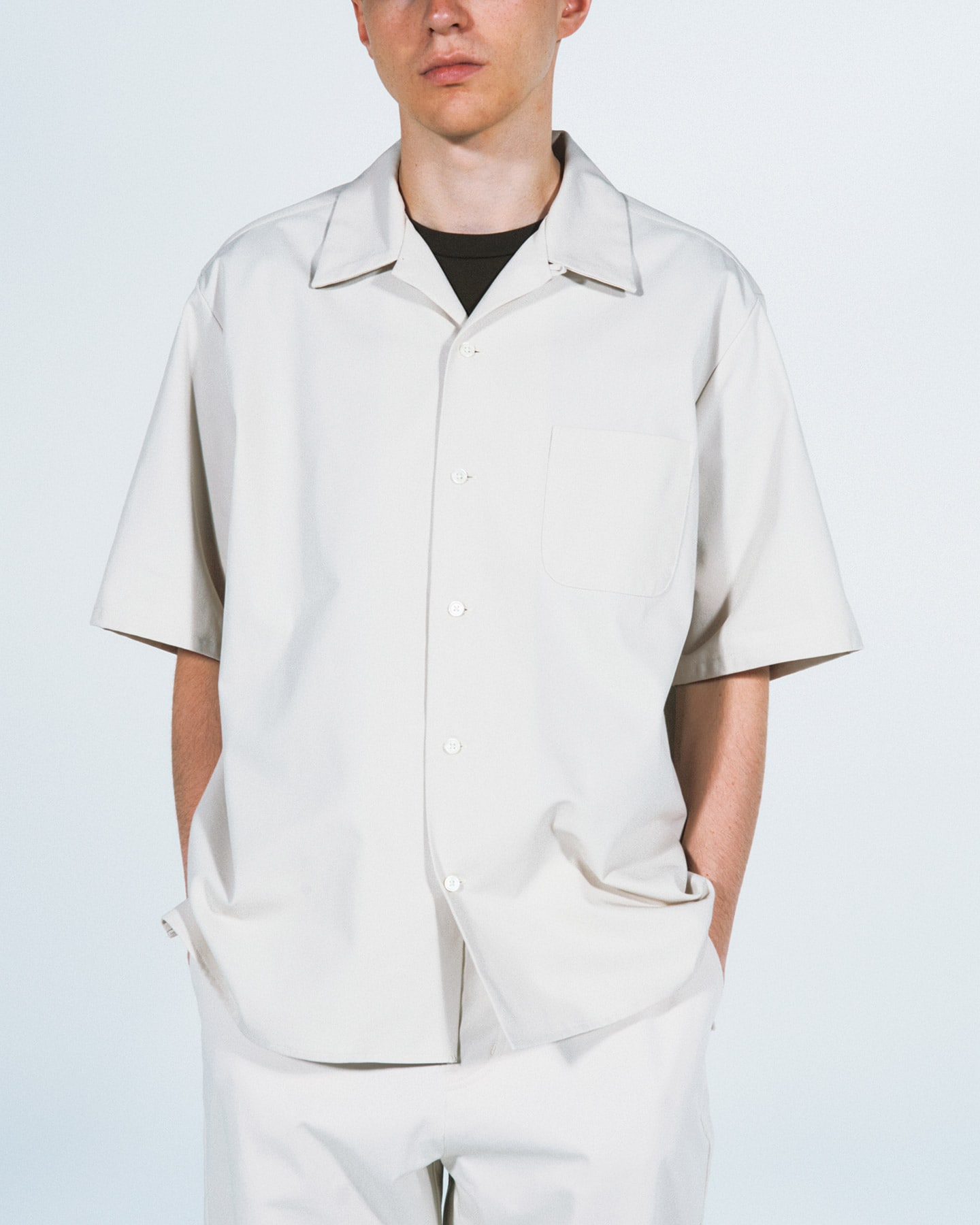 SOPH. | HIGH TWISTED LIGHT TWILL S/S OPEN COLLAR SHIRT(M OFF WHITE):