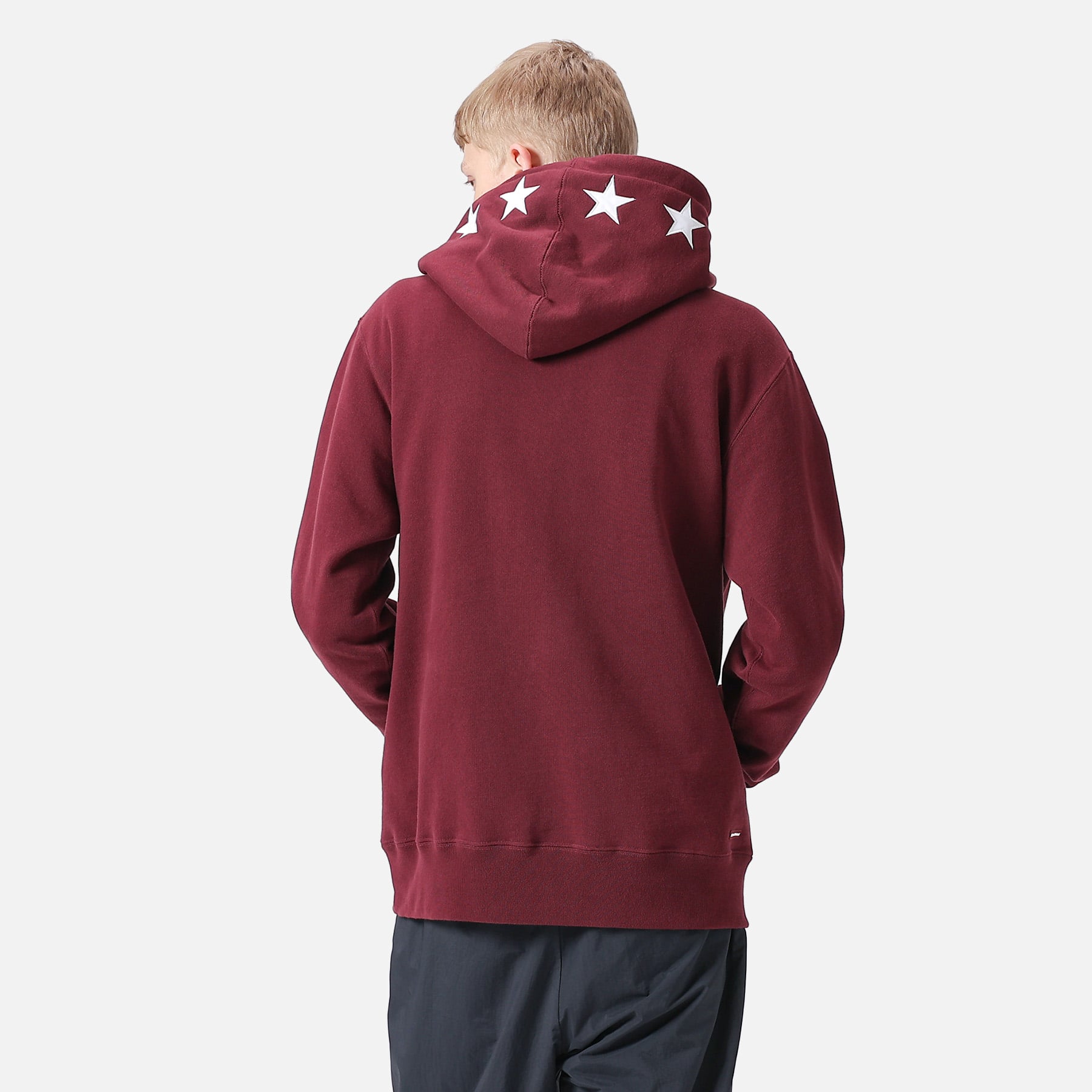 SOPH. | STAR APPLIQUE CLASSIC LOGO PULLOVER SWEAT HOODIE(M BORDEAUX):