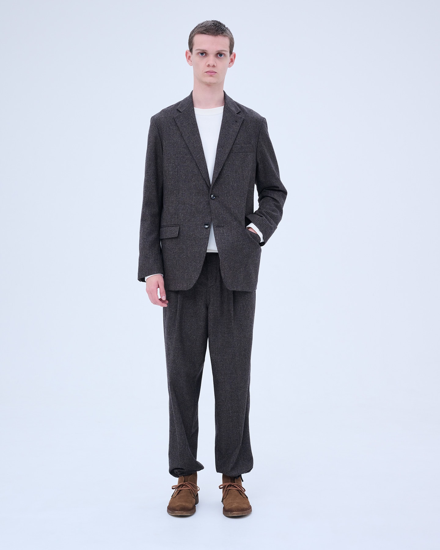 SOPH. | MELANGE TWEED GUNCLUB CHECK 1TUCK WIDE TAPERED PANTS(M BROWN):