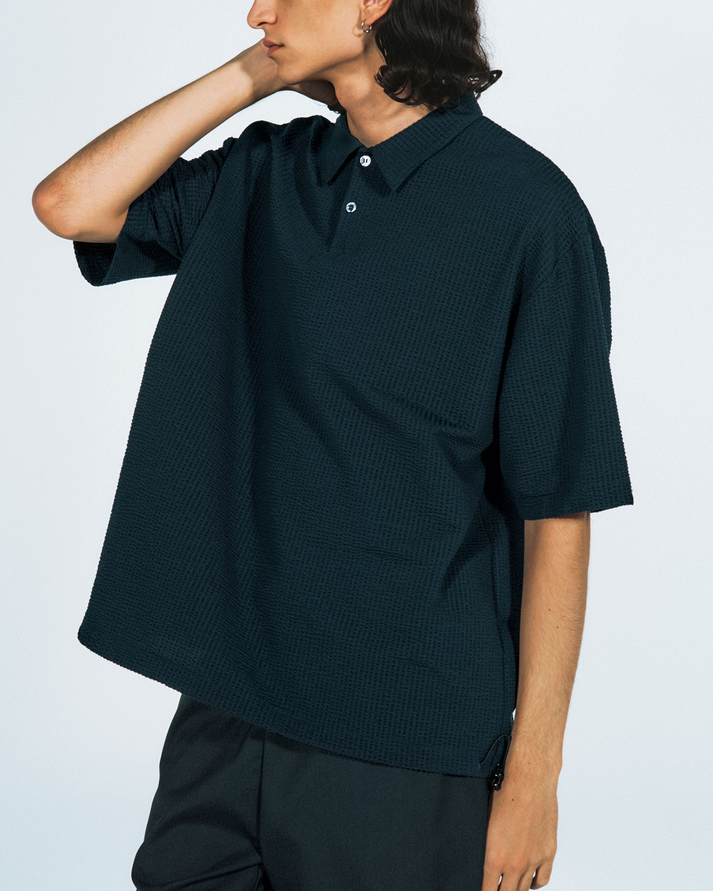 SOPH. | HIGH GAUGE WAVE STRIPE HEM CORD S/S PULLOVER SHIRT(M BLACK):