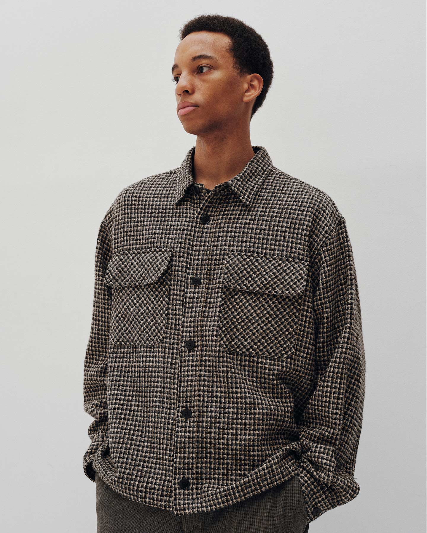 SOPH. | TWEED COTTON CHECK CPO SHIRT(M GRAY):