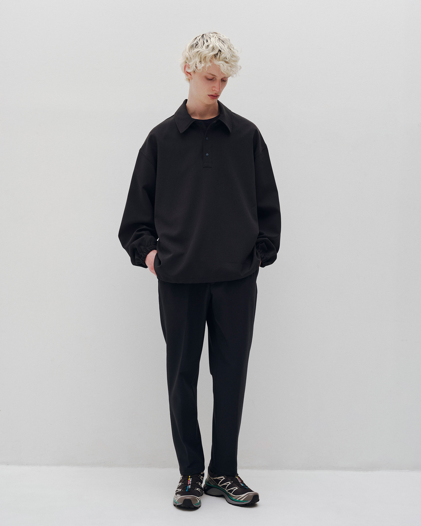 SOPH. | STRETCH WOVEN CLOTH PULLOVER SHIRT(M BLACK):