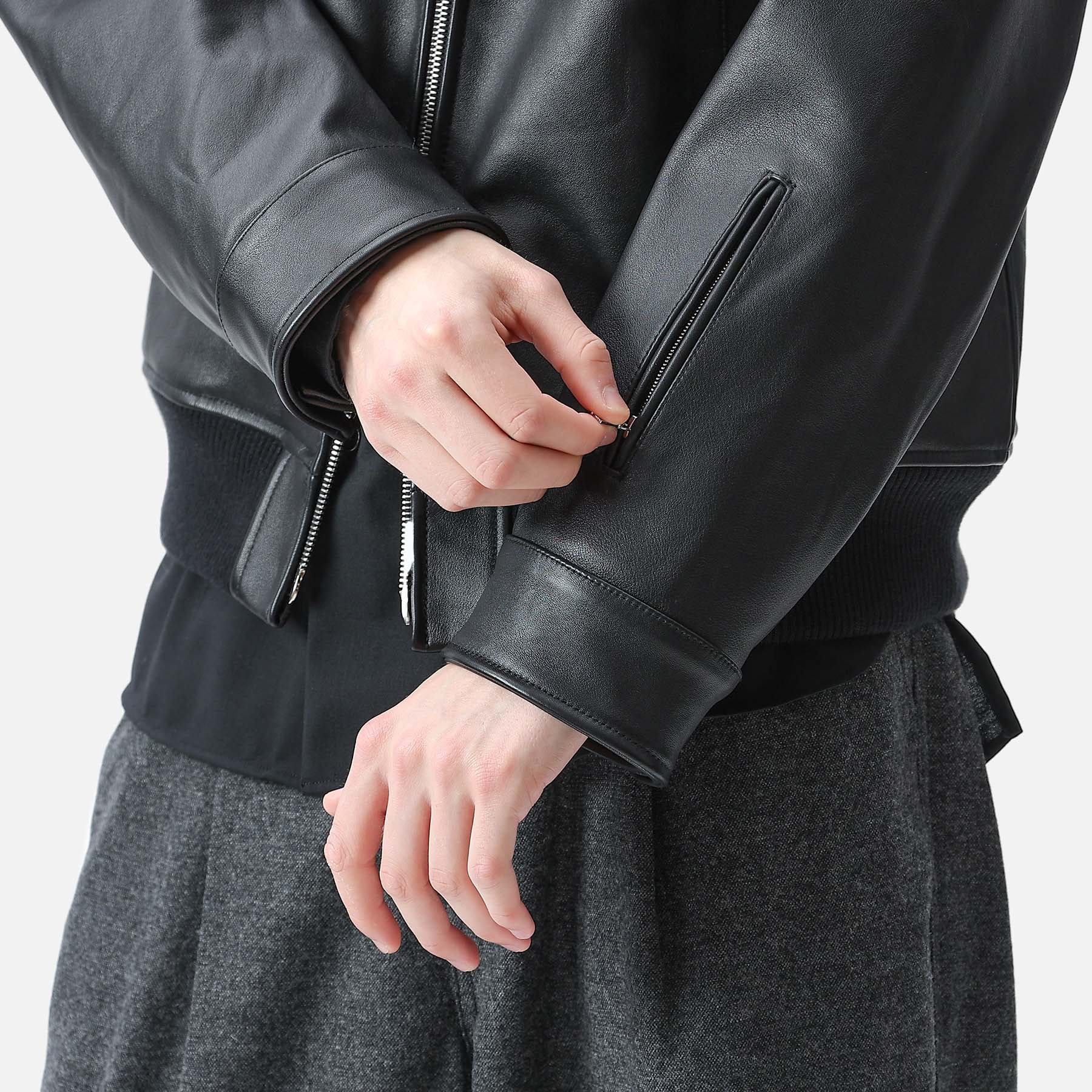 SOPH. | LEATHER ZIP JACKET(L BLACK):