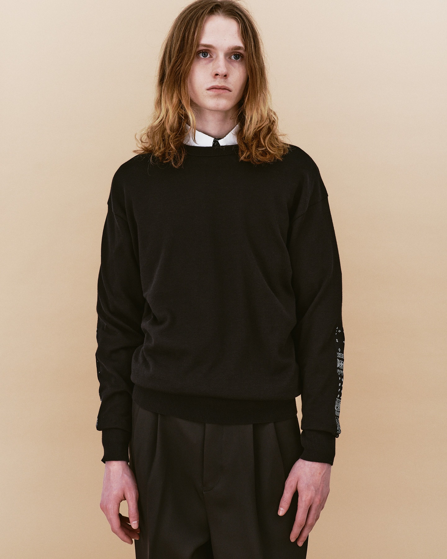 SOPH. | BANDANA SLEEVE PATCHED CREWNECK KNIT(M BLACK):