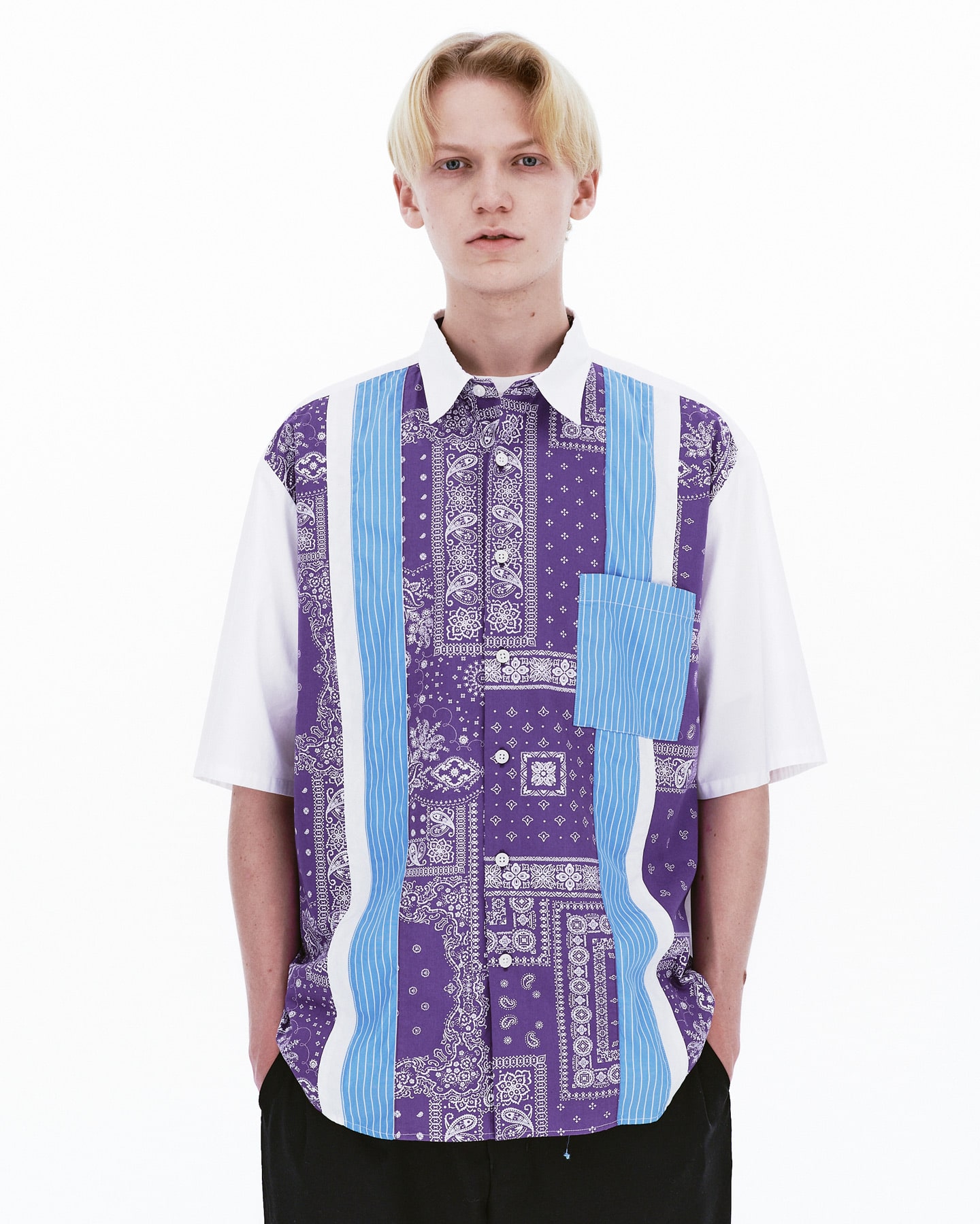 SOPH. | VERTICAL PANELED S/S BAGGY SHIRT(M PURPLE):