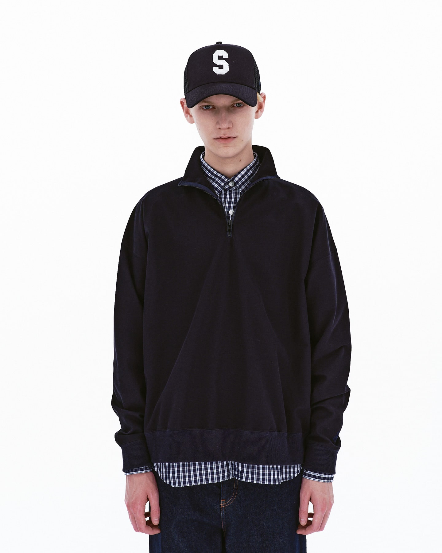 SOPH. | HALF ZIP SUPER BAGGY TOP(S NAVY):