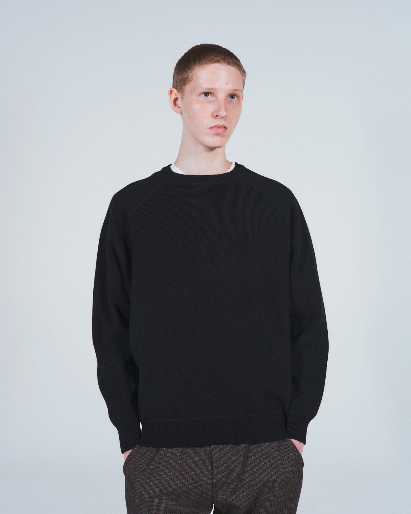 SOPH. | CASHMERE DOUBLE FACE CREWNECK KNIT(M BLACK):