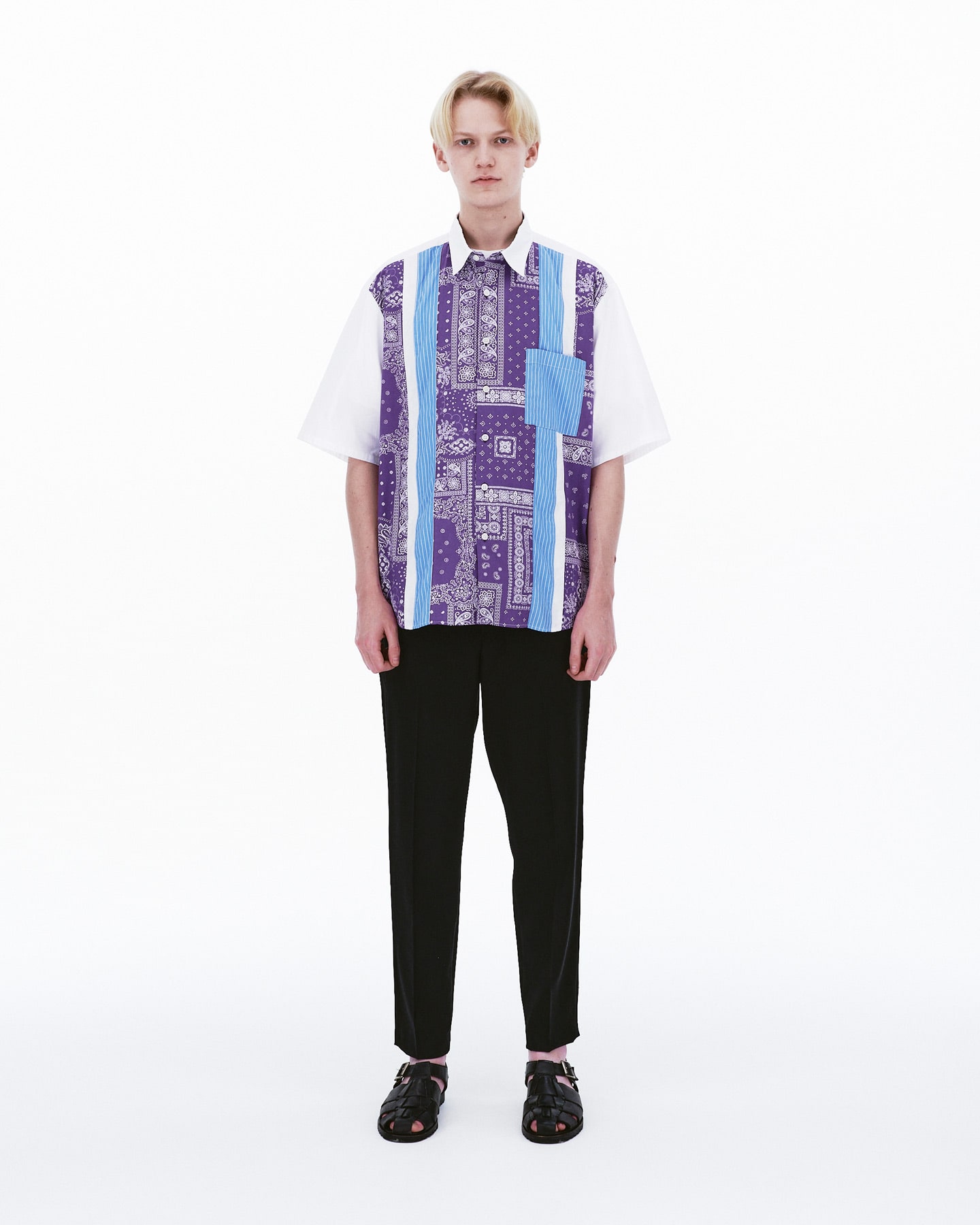 SOPH. | VERTICAL PANELED S/S BAGGY SHIRT(M PURPLE):