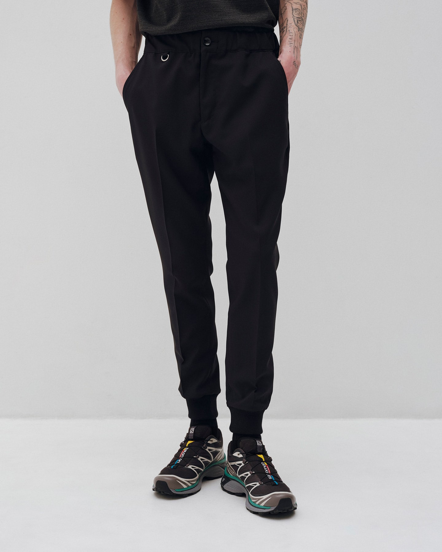 SOPH. | STRETCH WOVEN CLOTH SLIM FIT RIBBED PANTS(M BLACK):