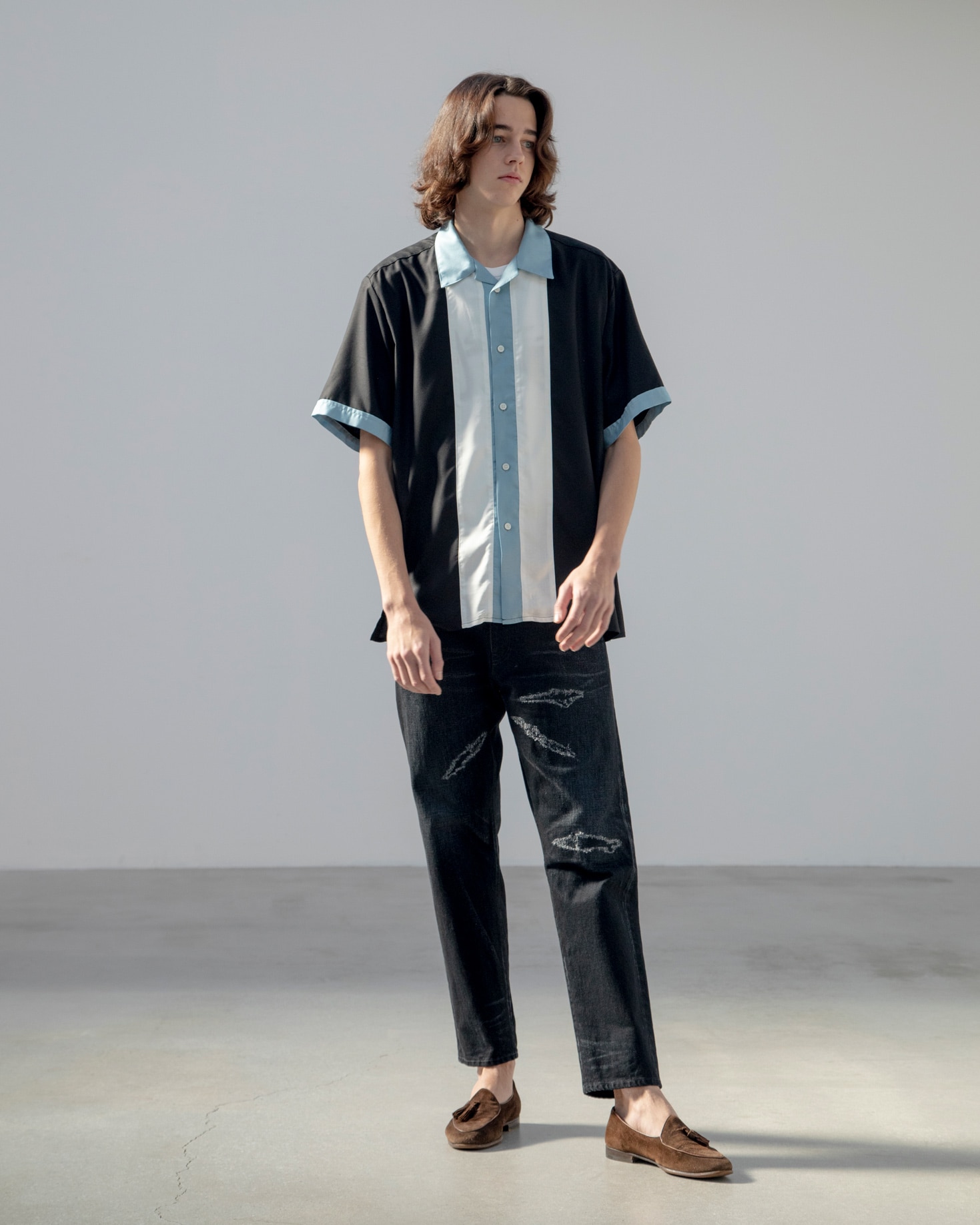 SOPH. | WASHABLE RAYON S/S OPEN COLLAR SHIRT(2 SAX):