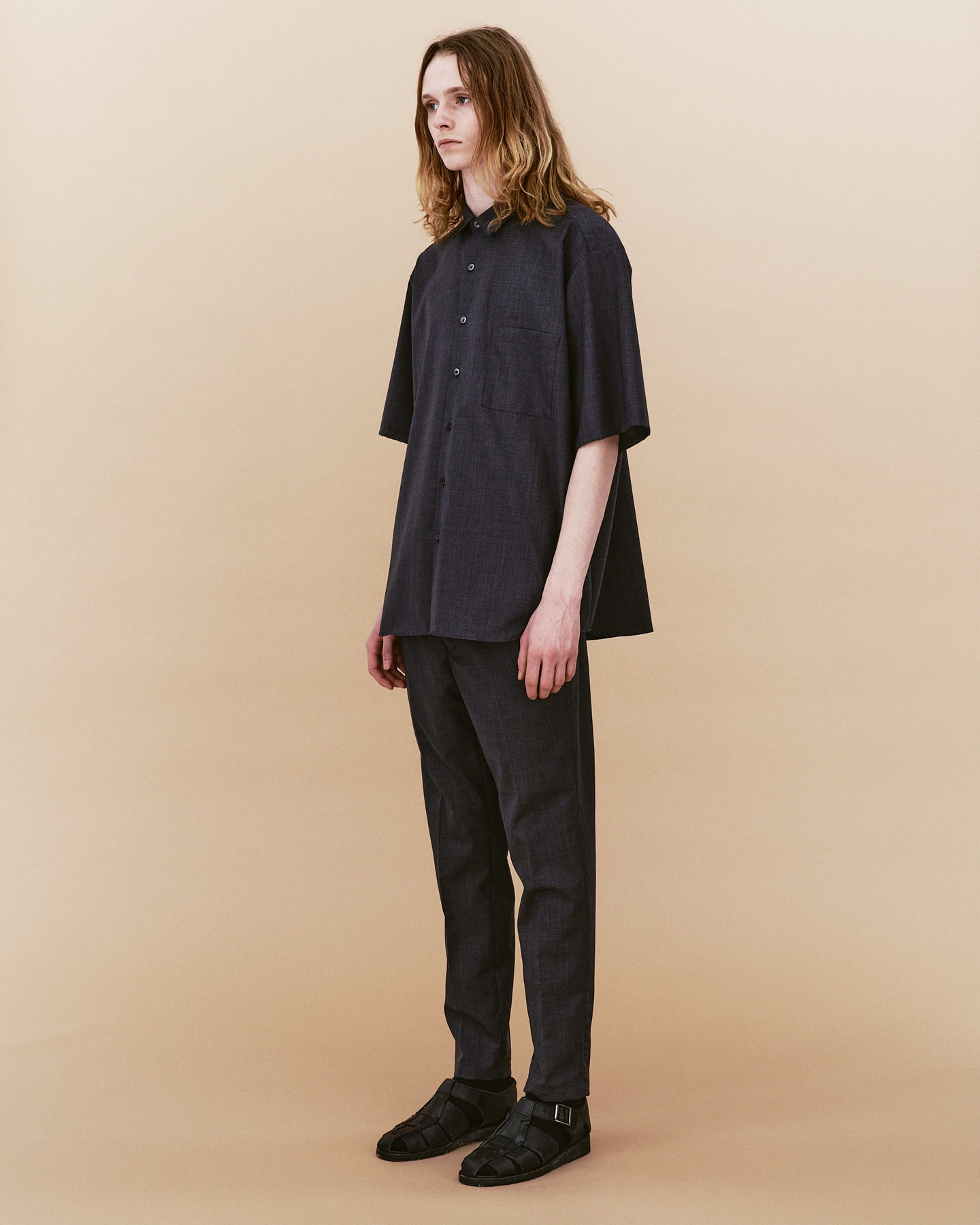 SOPH. | SUMMER STRETCH WOOL S/S BAGGY SHIRT(L CHARCOAL GRAY):