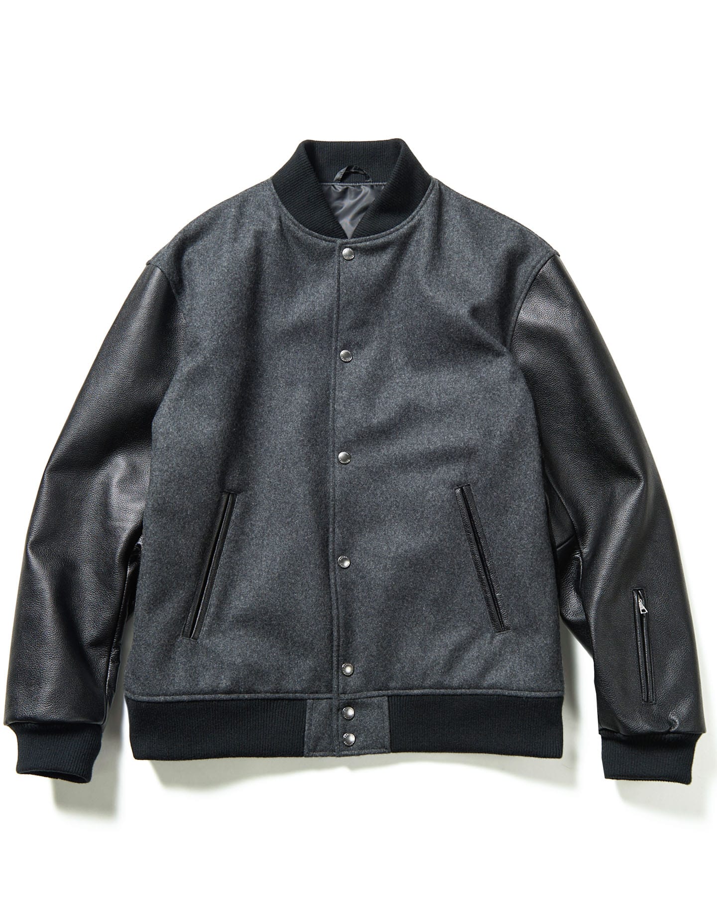 SOPH. | LEATHER SLEEVE VARSITY JACKET(M CHARCOAL GRAY):