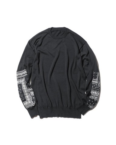 SOPH. | BANDANA SLEEVE PATCHED CREWNECK KNIT(M BLACK):